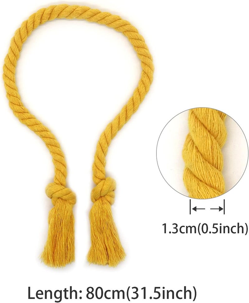 Yteseery 8 Pack Outdoor Curtain Tiebacks Rope, Natural Cotton Curtain Holders, Village Rural Rustic Curtain Holdbacks, Farmhouse Nautical Curtain Rope Tie Back for Drapery Patio, (Yellow) - Image 2